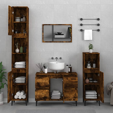 3-piece bathroom furniture set treated wood smoked oak color
