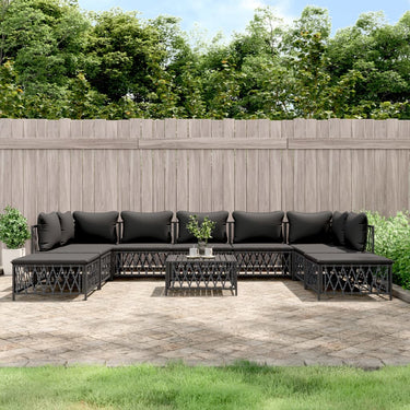 Salon de jardin avec coussins 10 pcs anthracite acier