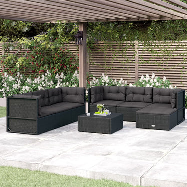 7-tlg. Garten-Lounge-Set mit Kissen Schwarz Poly Rattan