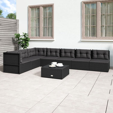 9-piece lounge set with cushions poly rattan black