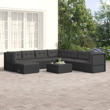 8-tlg. Garten-Lounge-Set mit Kissen Schwarz Poly Rattan
