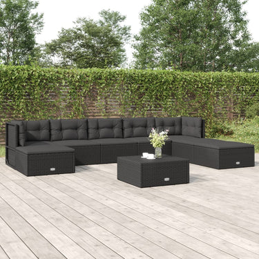 8-tlg. Garten-Lounge-Set mit Kissen Schwarz Poly Rattan