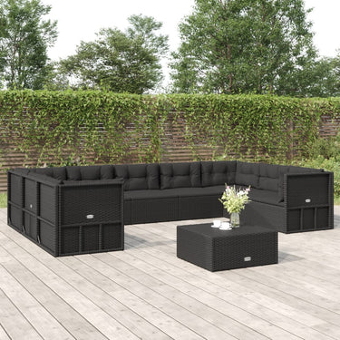 9-tlg. Garten-Lounge-Set mit Kissen Schwarz Poly Rattan