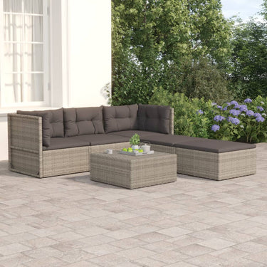 6-piece lounge set with cushions poly rattan gray