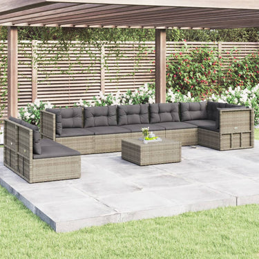 8-tlg. Garten-Lounge-Set mit Kissen Grau Poly Rattan