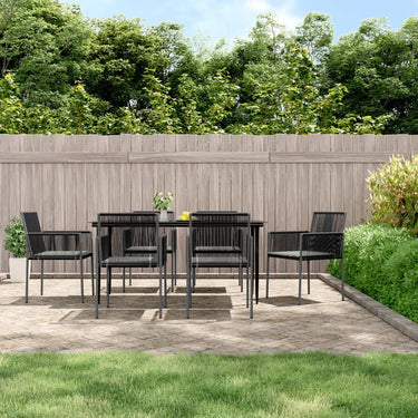 Ensemble à manger de jardin coussins 7 pcs noir rotin et acier