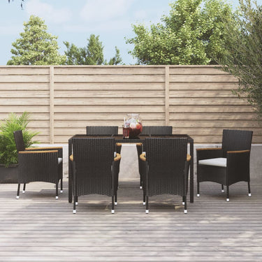 7-tlg. Garten-Essgruppe mit Kissen Schwarz Poly Rattan