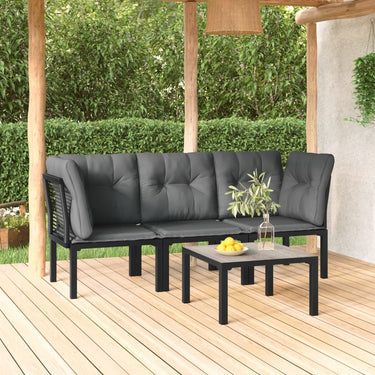 3-piece lounge set with cushions poly rattan black and gray