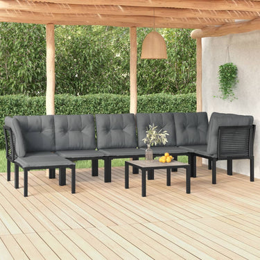 7-delige Loungeset poly rattan zwart en grijs