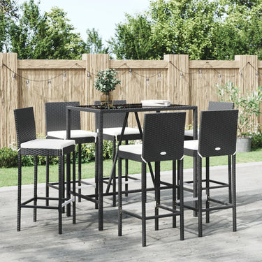 Ensemble de bar de jardin 9 pcs avec coussins noir poly rotin
