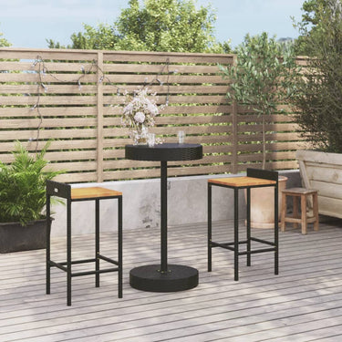 3-piece garden bar set poly rattan and solid acacia wood black