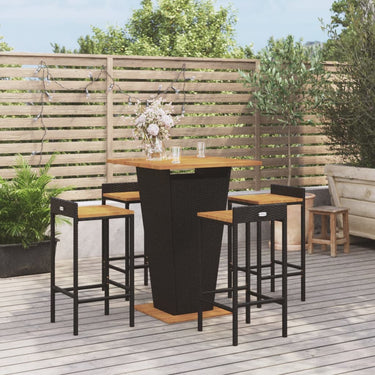 5-tlg. Gartenbar-Set Schwarz Poly Rattan & Massivholz Akazie
