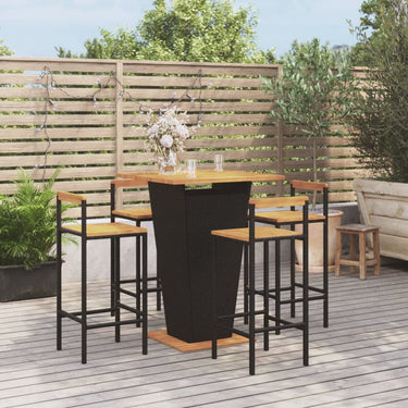 5-tlg. Gartenbar-Set Schwarz Poly Rattan & Massivholz Akazie