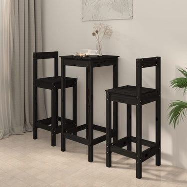 3-piece bar set solid pine wood black