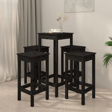 5-piece bar set solid pine wood black