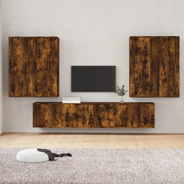 6-piece TV furniture set treated wood oak color