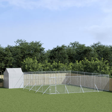 Outdoor-Hundezwinger mit Dach Silbern 10x10x2,5m Stahl Verzinkt