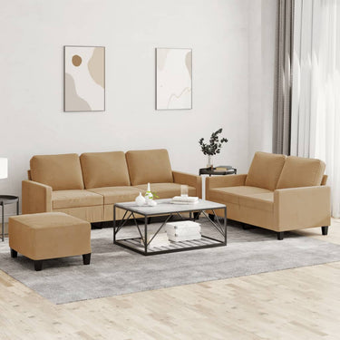 3-piece lounge set with velvet brown cushions