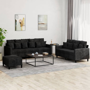 3-piece lounge set with velvet cushions black