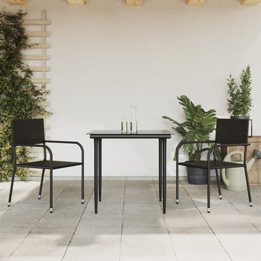 Ensemble à manger de jardin 3 pcs noir résine tressée et acier
