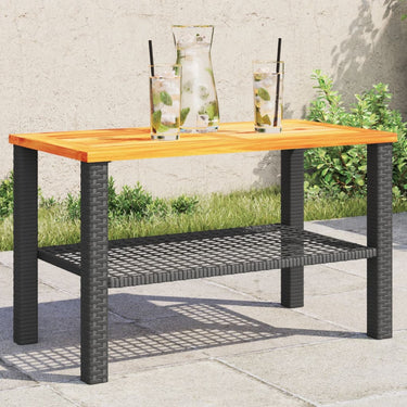 Gartentisch Schwarz 80x80x75 cm Poly Rattan Akazienholz