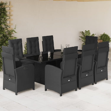 9-piece garden set poly rattan black