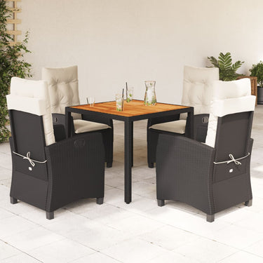 5-piece garden set with cushions poly rattan black