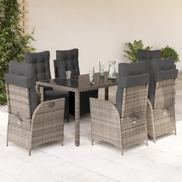 Ensemble à manger de jardin et coussins 7 pcs gris rotin
