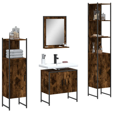 4-piece bathroom furniture set treated wood smoked oak color