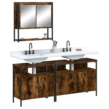 3-piece bathroom furniture set treated wood smoked oak color