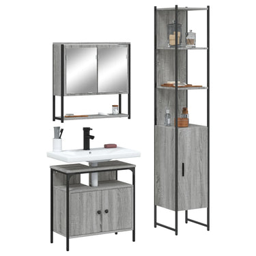 3-piece Bathroom Furniture Set treated wood gray sonoma oak color