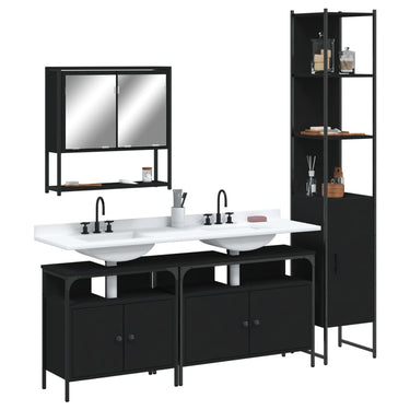 4-piece bathroom furniture set treated wood black