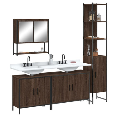 4-piece bathroom furniture set treated wood brown oak color