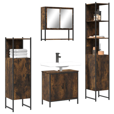 4-piece bathroom furniture set treated wood smoked oak color
