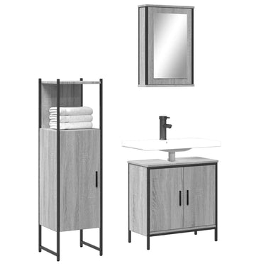 3-piece Bathroom Furniture Set treated wood gray sonoma oak color