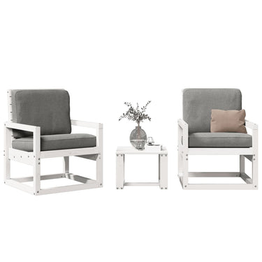 3-piece lounge set solid pine wood white