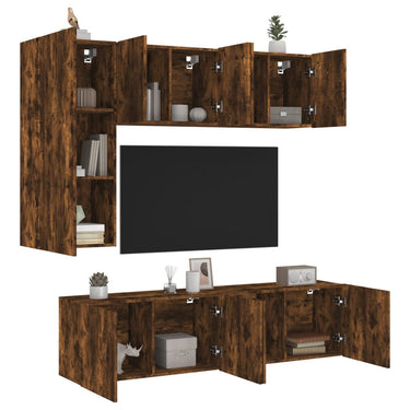 5-delige Tv-wandmeubelset bewerkt hout betongrijs