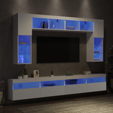 8-delige Tv-wandmeubelset met LED-verlichting zwart