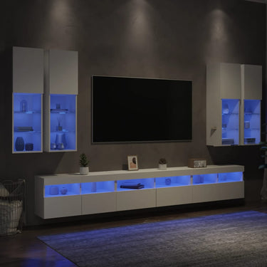 7-delige Tv-wandmeubelset met LED-verlichting betongrijs