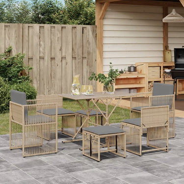 7-piece garden set with cushions poly rattan beige