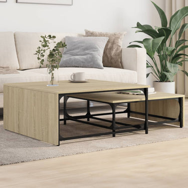 2-piece coffee table set crafted wood and metal sonoma oak color