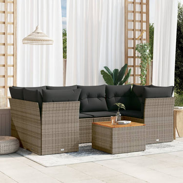 7-piece lounge set with cushions poly rattan gray