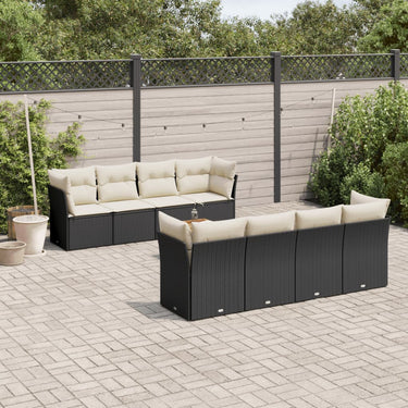 9-piece lounge set with cushions poly rattan black