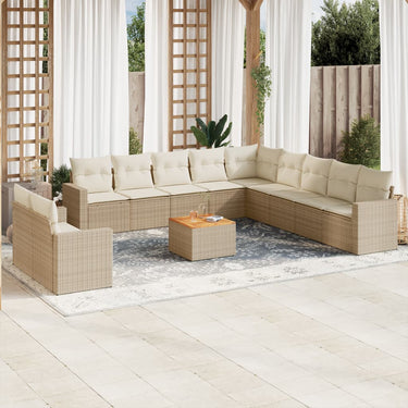 12-tlg. Garten-Sofagarnitur mit Kissen Beige Poly Rattan