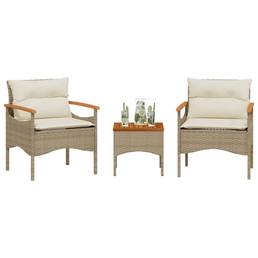 3-piece lounge set with cushions poly rattan beige