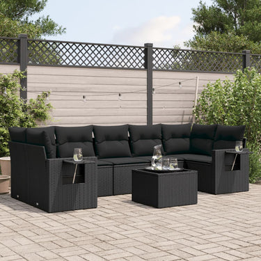 8-delige Loungeset met kussens poly rattan zwart