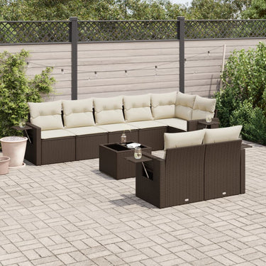 9-tlg. Garten-Sofagarnitur mit Kissen Braun Poly Rattan