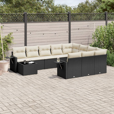 11-piece lounge set with cushions poly rattan black