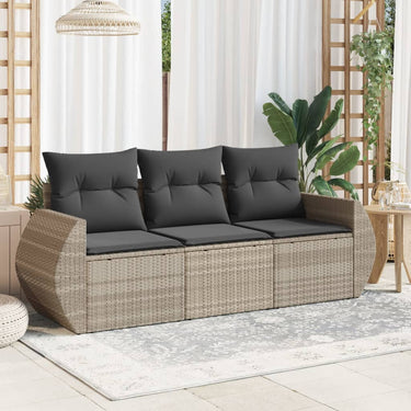 3-piece lounge set with cushions poly rattan light gray