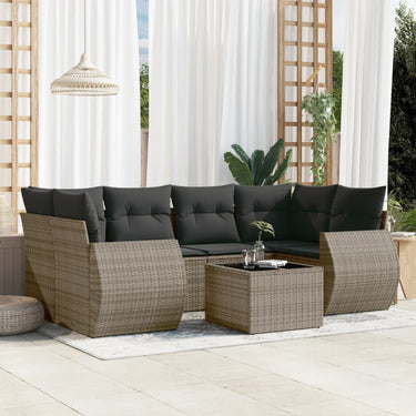 7-piece lounge set with cushions poly rattan gray